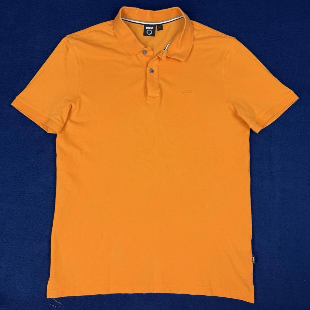 BOSS Hugo Boss Pallas Polo Shirt Orange Men Size L Slim Fit Designer Casual Golf